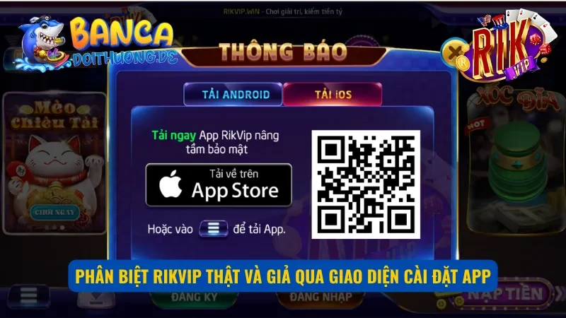Giao diện nhận biết ứng dụng Rikvip chuẩn